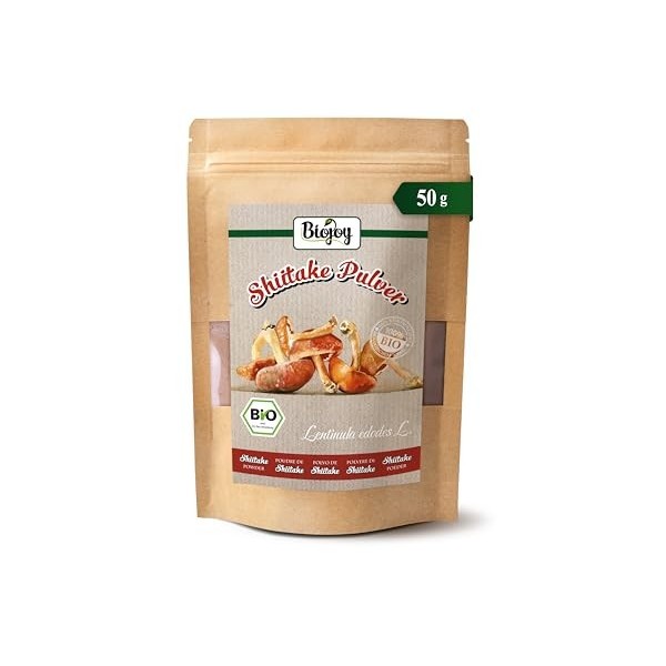 Biojoy Poudre de Shiitake Biologique 50 g , champignons Shiitake séchés et finement moulus Lentinula edodes Champignons