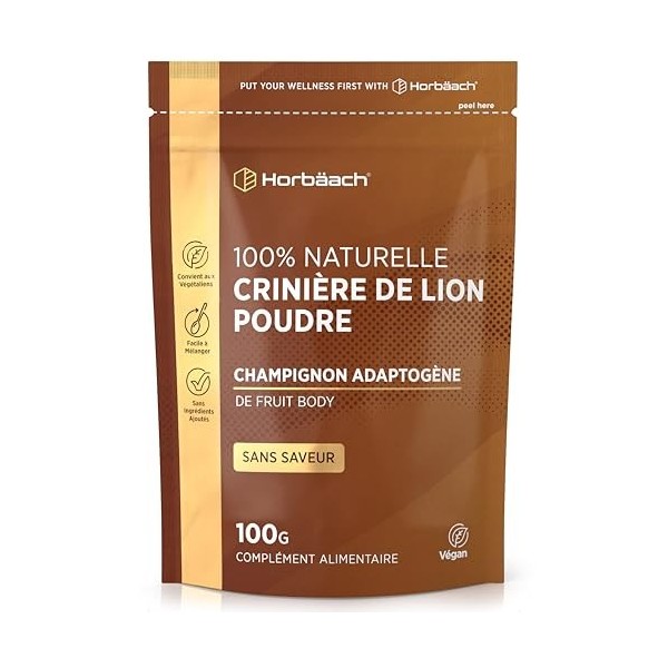 Lions Mane Poudre 100g | Lions Mane Mushroom | Criniere de Lion Champignon Bio | Complement Alimentaire Haute Résistance | pa