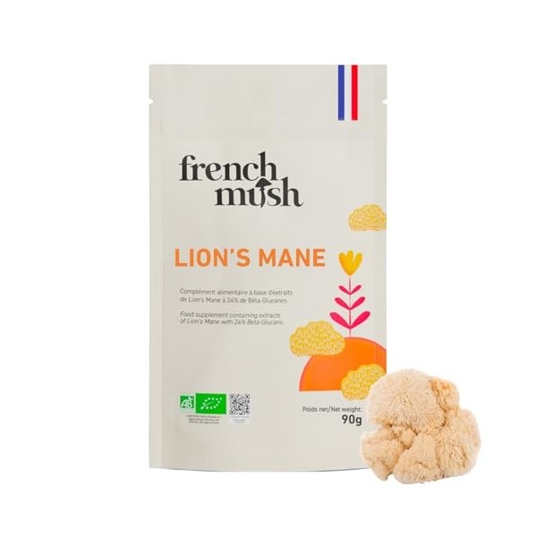 Poudre Criniere de Lion Champignon Bio - 90g Vegan - Cerveau, Bien-Être, Stabilité Humeur - Se Mélange à Alimentation ou Bois...