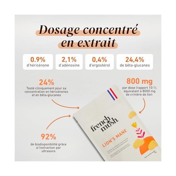 Poudre Criniere de Lion Champignon Bio - 90g Vegan - Cerveau, Bien-Être, Stabilité Humeur - Se Mélange à Alimentation ou Bois...