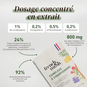 French Mush Complexe 5 Champignons Bio Poudre Grand Format - 90 g Vegan - Lion’s Mane, Reishi, Cordyceps, Shiitake, Chaga - 1