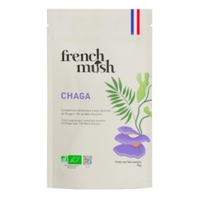 French Mush Chaga Bio Poudre Grand Format - 90 g Vegan - Antioxydant, Tonus, Immunité - Riche en Vitamines B, D et K - Se Mél...