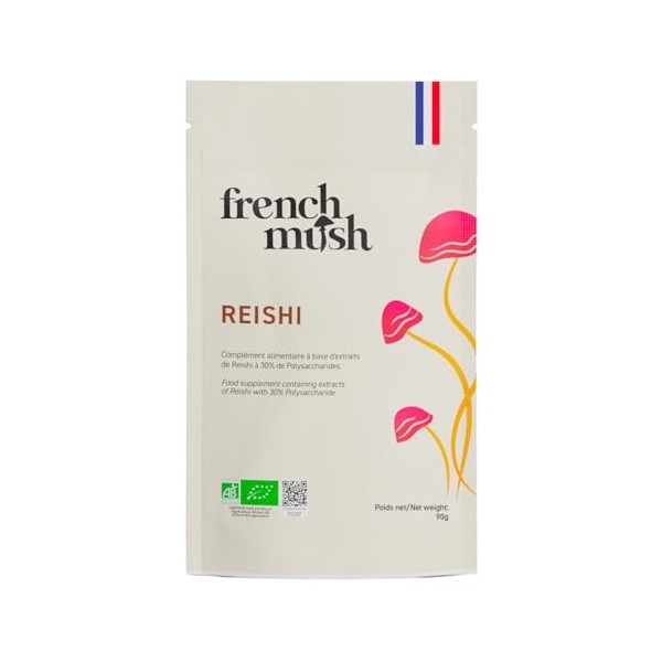 French Mush Reishi Bio Poudre Grand Format - 90 g Vegan - Relaxation, Sommeil Réparateur, Bien-Être - Se Mélange à l’Alimenta...