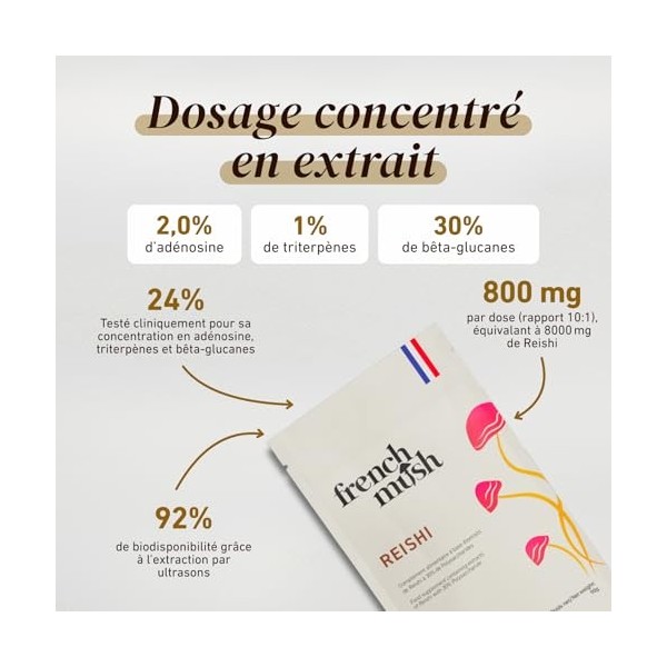 French Mush Reishi Bio Poudre Grand Format - 90 g Vegan - Relaxation, Sommeil Réparateur, Bien-Être - Se Mélange à l’Alimenta...