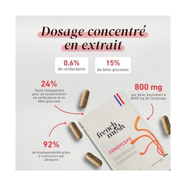 French Mush Cordyceps Bio – 168 Gélules Vegan – Champignon pour l’Énergie, le Bien-Être et les Performances Physiques – 1 à 2