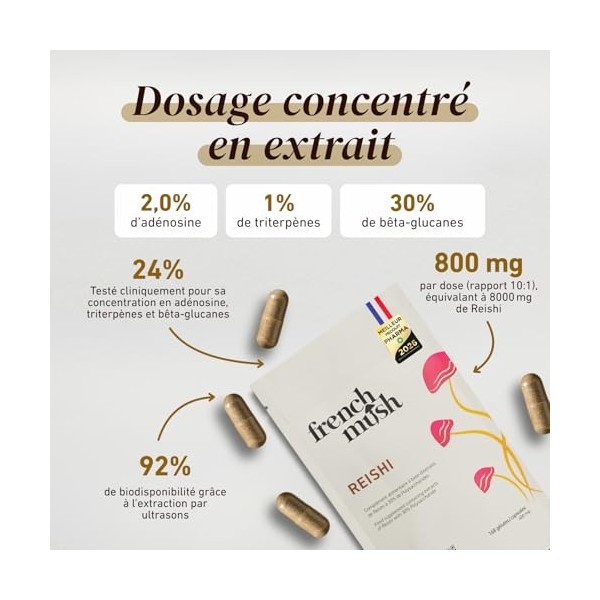 French Mush Reishi Bio Grand Format - 168 Gélules Vegan - Relaxation, Sommeil Réparateur, Sérénité - Extrait Puissant Testé e...