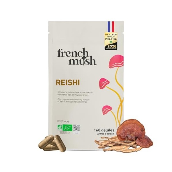 French Mush Reishi Bio Grand Format - 168 Gélules Vegan - Relaxation, Sommeil Réparateur, Sérénité - Extrait Puissant Testé e...