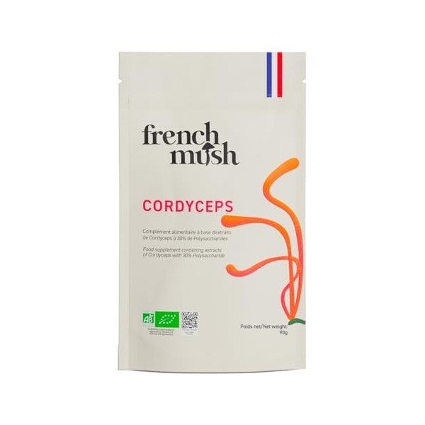French Mush Cordyceps Bio Poudre Grand Format - 90 g Vegan - Énergie, Vitalité, Performances Physiques - Se Mélange à l’Alime...
