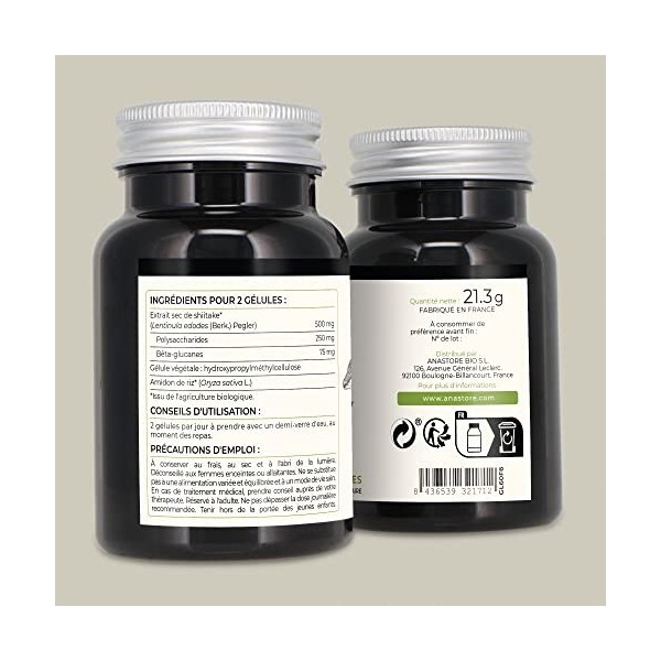 SHIITAKE BIO LENTINULA EDODES * PACK 3+1 GRATUIT * 250 mg / 240 gélules * Extrait titré à 30% en polysaccharides et 15% bêt