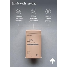 _glo: Beauty Fuel | Extrait de champignon bio 3 | Synergique | Tremella | Stimule le collagène, lhydratation de la peau, la