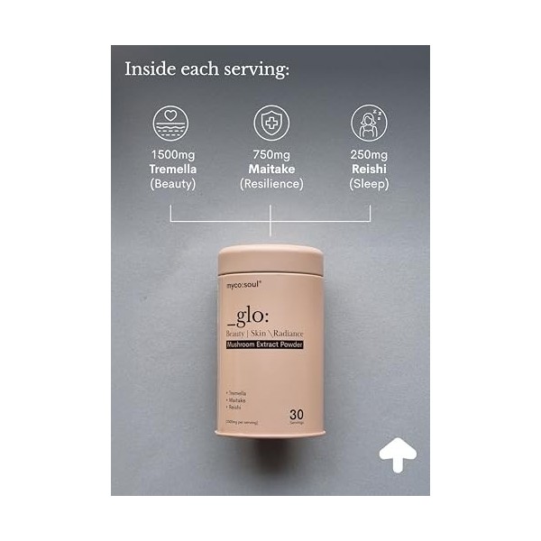 _glo: Beauty Fuel | Extrait de champignon bio 3 | Synergique | Tremella | Stimule le collagène, lhydratation de la peau, la