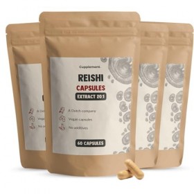Cupplement - 4 Sachets de Capsules Extrait de Reishi 60 Pièces - Extrait 20:1 - Pilulier Gratuit - Bio - 400 MG Par Capsule -