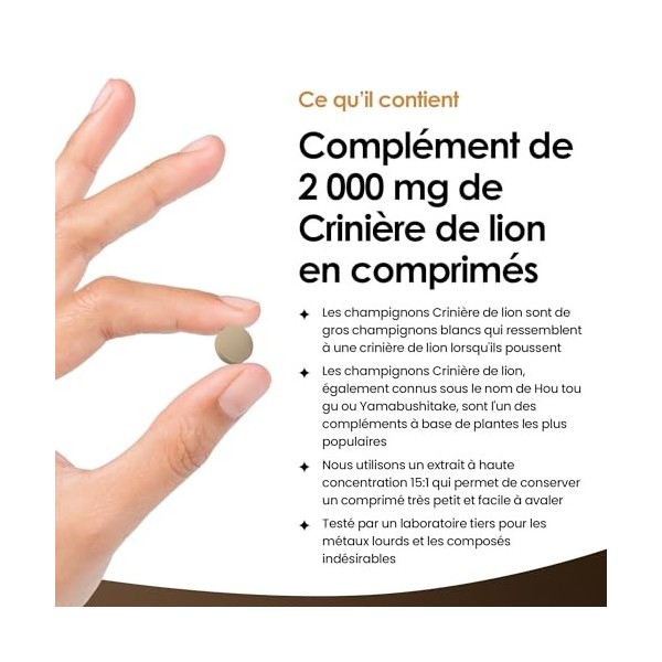 New Leaf Products 180 Comprimés de Champignon Crinière de Lion, Complément dExtrait de Crinière de Lion, Comprimés de Lions