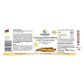 Cordyceps Sinensis 500mg - 120 capsules - éxtrait de champignon vital - standardisé à 40% de polysaccharides - vegan | Warnke