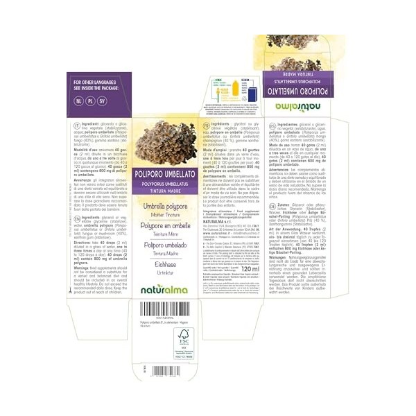 Polypore en ombelle Polyporus umbellatus ou Grifola umbellata champignon Teinture Mère sans alcool Naturalma - Extrait liqu