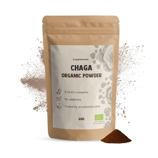 Cupplement | Chaga 60 grammes | Biologique | Cuillère gratuite | Poudre de champignons de la plus haute qualité