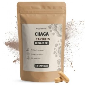 Cupplement – Chaga Extrait 20:1 – 60 Gélules Bio – 400 mg par Gélule – Superfood Naturel – Champignon Adaptogène