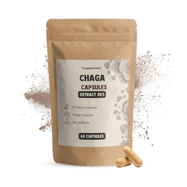 Cupplement – Chaga Extrait 20:1 – 60 Gélules Bio – 400 mg par Gélule – Superfood Naturel – Champignon Adaptogène