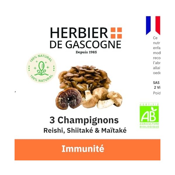 Complexe Immunité 3 champignons | Reishi Bio | Maitake Bio | Shiitake Bio | 200 gélules | Immunité | 100% naturel sans additi...