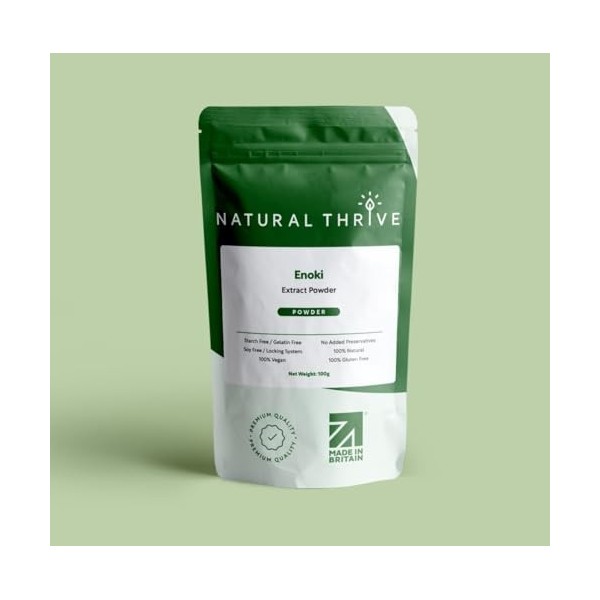 Natural Thrive Poudre de champignon Enoki bio – Exhausteur de saveur naturel dumami – Riche en antioxydants – Végétalien, sa