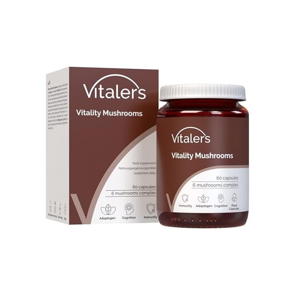 Vitalers Champignons essentiels - 60 gélules, végétalien, 2 mois de supplémentation, sans conservateur, composition pure