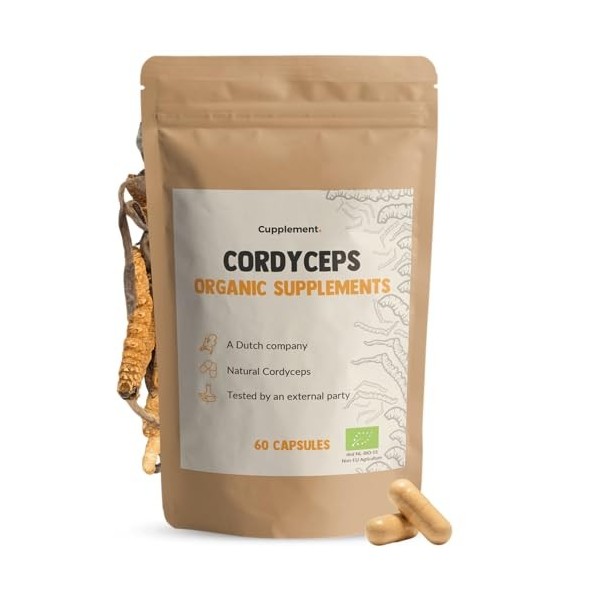 Cupplement Cordyceps Mushroom Capsules 60 Pièces 500 MG Par Capsule Bio - Sans Poudre - Supplément - Superfood - Champignon -