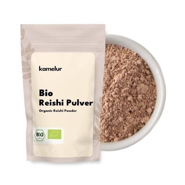 Kamelur 250 g de poudre de Reishi bio - Poudre de champignon sans additifs, aliments asiatiques - Champignons bio issus de l