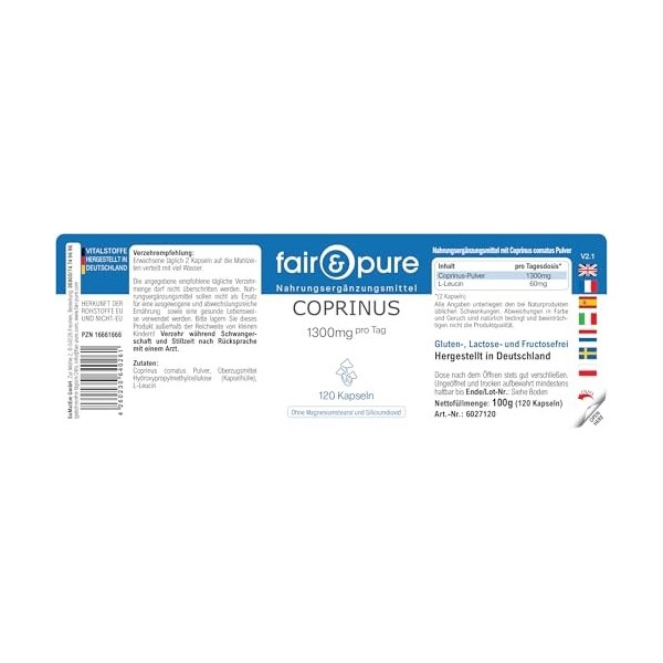 Coprinus 650mg Coprinus Comatus - poudre naturelle de champignons - végan