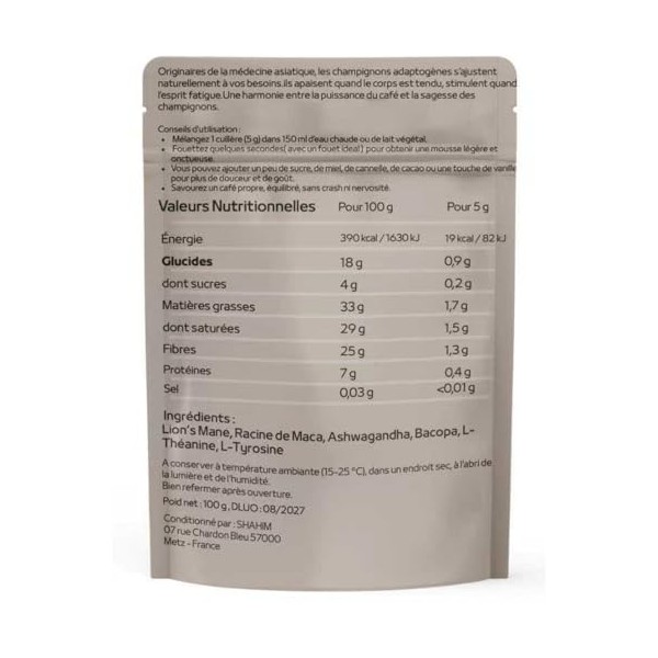 Café champignons adaptogenes|Gout café délicieux|Lions Mane-Concentration|Racine de Maca-Énergie|Ashwagandha-anti-Stress|Bac