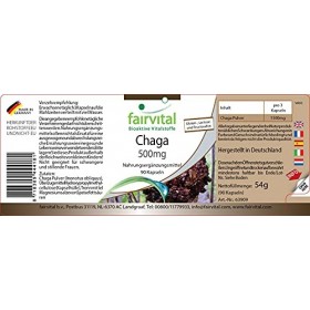 Fairvital | Chaga 500mg VEGAN - Hautement dosé - 90 capsules - Inonotus obliquus - champignon en poudre
