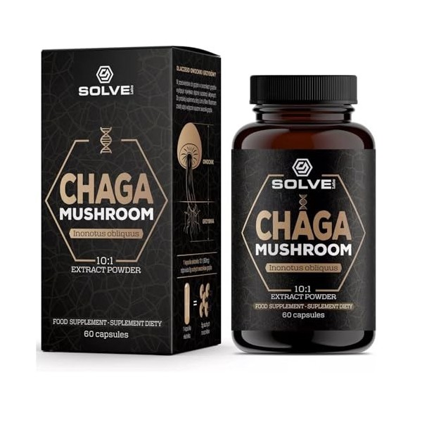 Solve Labs® ● Capsules de champignon chaga sibérien de qualité supérieure ● 10% de bêta-D-glucanes ● Extrait 10:1 ● Sans agen...