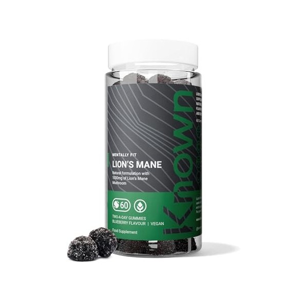 Known 1000mg Champignon Crinière de Lion Gummies – Saveur Myrtille – Complément Gommes Végan Nootropique – Cure 1 Mois – Pour