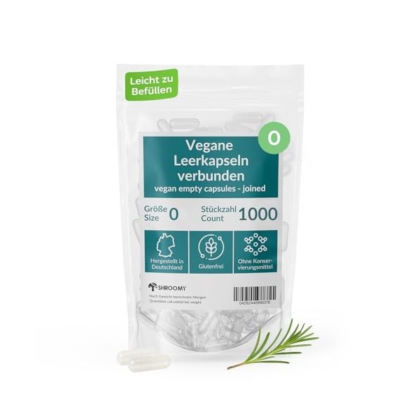 1000 capsules végétaliennes à remplir - Capsules vides taille 0 - transparentes - empty capsules - SHROOMY