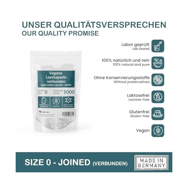 1000 capsules végétaliennes à remplir - Capsules vides taille 0 - transparentes - empty capsules - SHROOMY