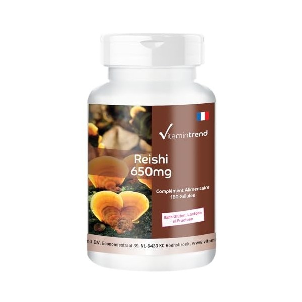 Reishi 650mg - avec 1950mg de poudre de Reishi par dose journalière - Ganoderma lucidum - ! POUR 3 MOIS ! | Vitamintrend