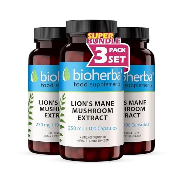 Lion’s Mane Hericium erinaceus – 300 Gélules de 220 mg | Extrait de champignon crinière de lion – par BIOHERBA Champignons