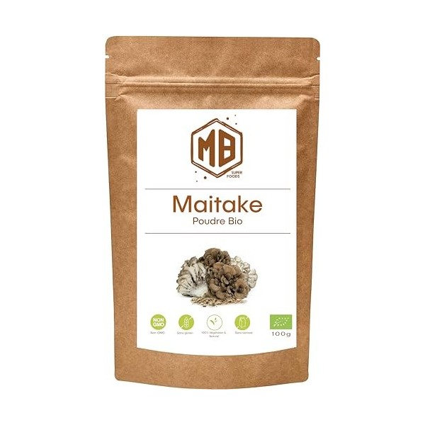 MB Superfoods Poudre de champignons Maitake biologique 100 g – Supplément de mélange de champignons de qualité supérieure pou