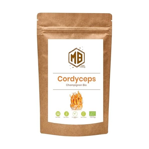 MB Superfoods - Extrait de Champignon Cordyceps Bio en Poudre, Non-OGM, Végétalien, pour Soutien Immunitaire, Énergie et Stam