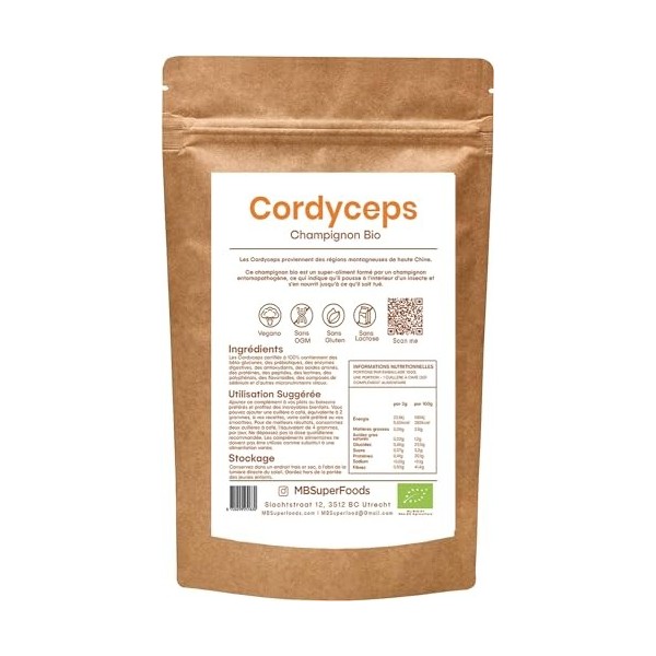 MB Superfoods - Extrait de Champignon Cordyceps Bio en Poudre, Non-OGM, Végétalien, pour Soutien Immunitaire, Énergie et Stam