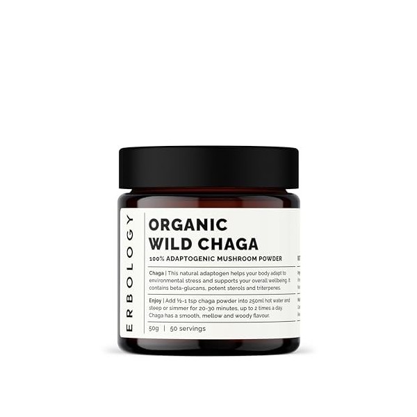 Poudre de Champignons Chaga 100% Bio 50 g - 7% de Bêta-glucanes - Soutien de lImmunité - Inonotus Obliquus - Petit Lot - Réc