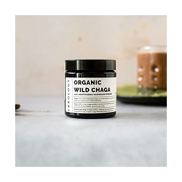 Poudre de Champignons Chaga 100% Bio 50 g - 7% de Bêta-glucanes - Soutien de lImmunité - Inonotus Obliquus - Petit Lot - Réc