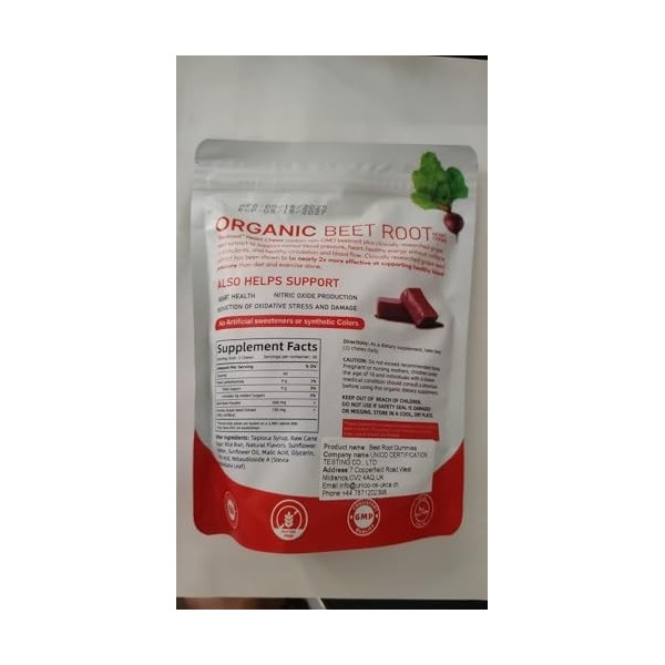 Lot de 60 bonbons gélifiés biologiques à base de racine de betterave, oxyde nitrique et support de pression, extrait de pépin