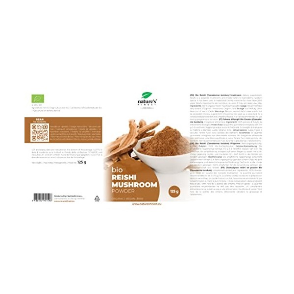 Natures Finest by Nutrisslim Poudre de Reishi Bio 375 g - Champignon pour le Soutien Immunitaire et la Circulation - Qualité