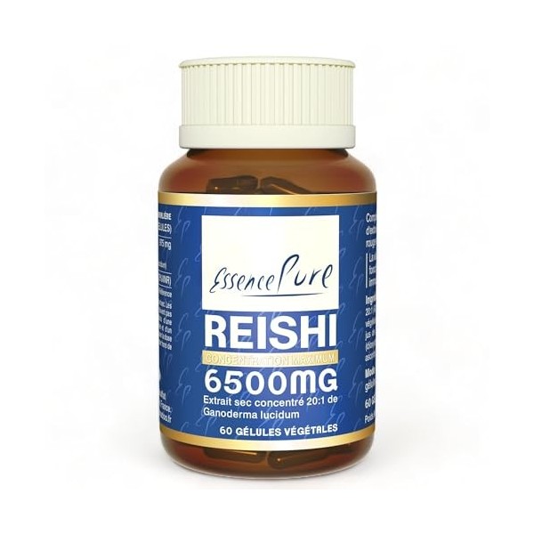 Reishi 6500mg Essence Pure | Soutien du Système Immunitaire | Nutriments Exclusifs du Champignon Ganoderma Lucidum | 60 Gélul