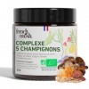 Complexe 5 Champignons Bio en Poudre Vegan - Lions Mane, Reishi, Cordyceps, Shiitake, Chaga - Digestion, Bien-Être - 1 Gramm