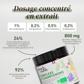 Complexe 5 Champignons Bio en Poudre Vegan - Lions Mane, Reishi, Cordyceps, Shiitake, Chaga - Digestion, Bien-Être - 1 Gramm