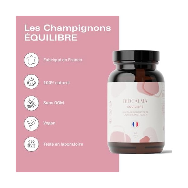 Champignons Adaptogènes Équilibre - 60 gélules - Bien-être Complet avec Shiitake, Cordyceps, Lion’s Mane & Reishi | Hydratati