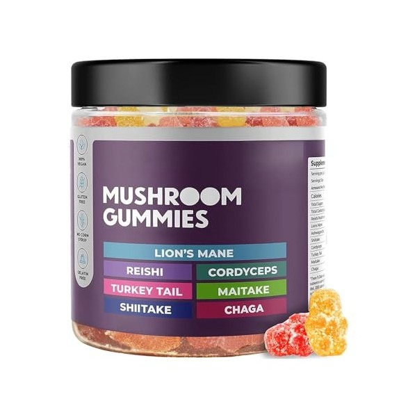 Gummies aux champignons - Cognition améliorée, performance, sans gluten, végétalien - Gummies aux champignons biologiques et 