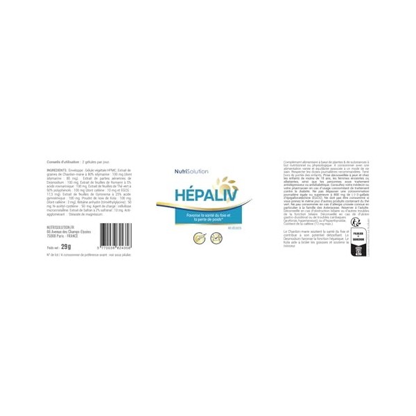 NutriSolution Hépaliv Complément Soutien Hépatique - Formule Détox Avancée avec Chardon-Marie, Desmodium & Thé Vert pour la S
