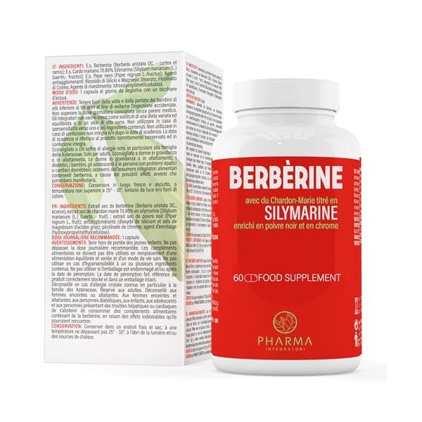 Berberine 500mg – complément alimentaire berbérine avec chardon marie silymarine – berberine perte de poids, métabolisme, gly